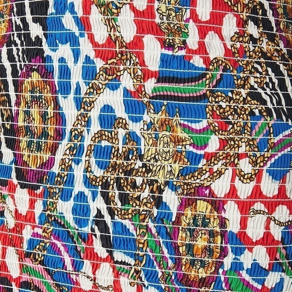 NWT RHODE Anya Printed Blouson-Sleeve Smocked Dress In Chain Print - Picture 10 of 13